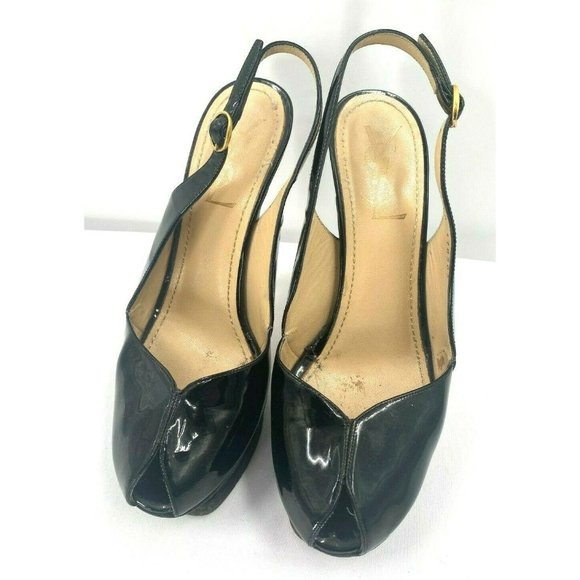 Yves Saint Laurent Glossy Black Slingback Heels - Picture 2 of 12